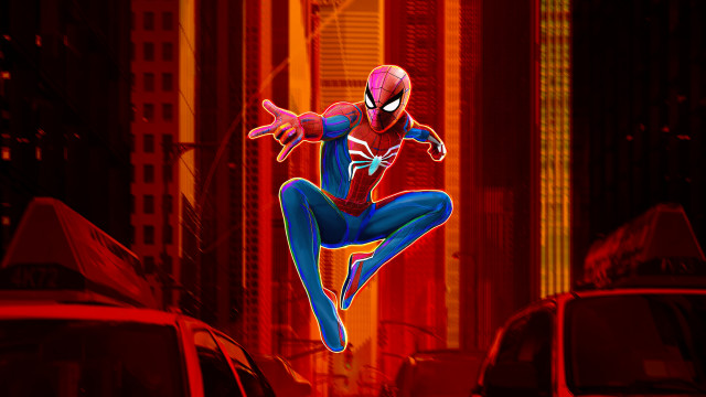 Spiderman flying night city street free wallpaper - medium preview image