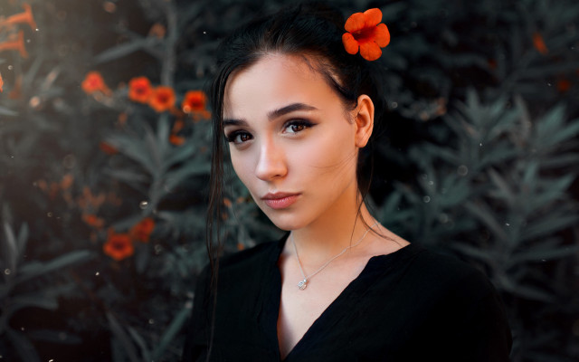 Woman flower hair art nouveau free wallpaper - medium preview image