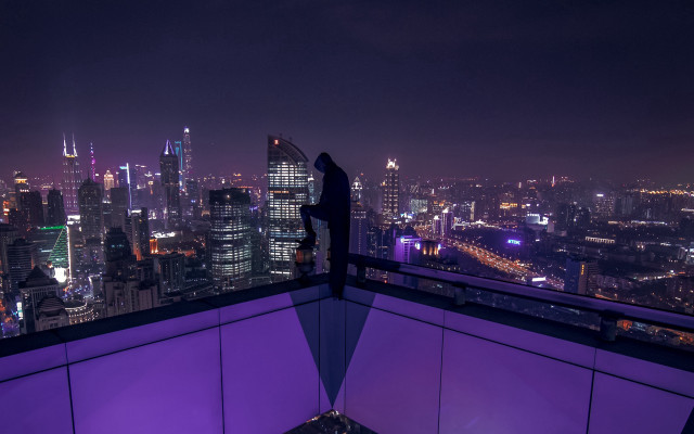 Futuristic cyberpunk cityscape night sky free wallpaper - medium preview image