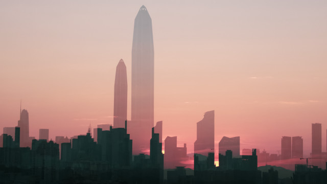 City skyline sunset retrofuturism solarpunk free wallpaper - medium preview image