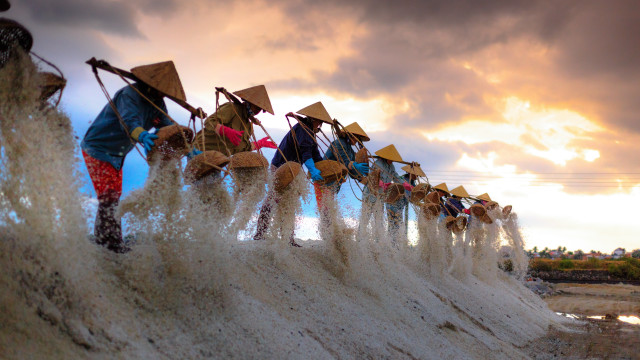 Group people sand umbrellas sky free wallpaper - medium preview image