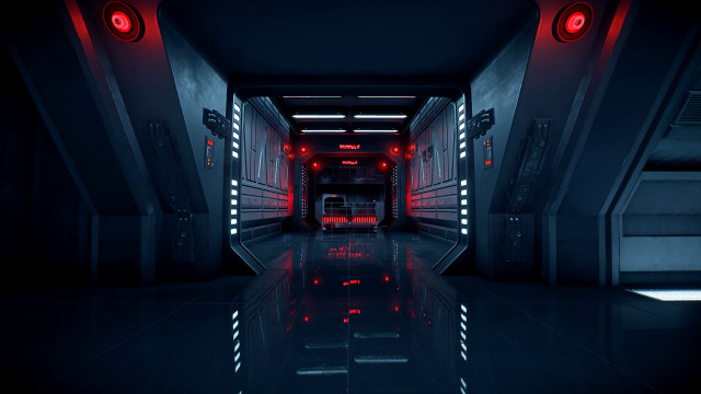 Red hallway black floor neon free wallpaper - medium preview image