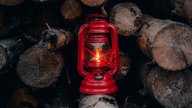 Red lantern pile logs romantic free wallpaper - medium preview image