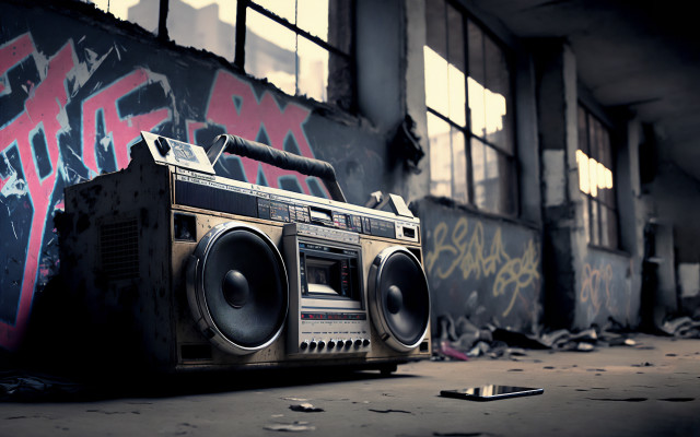 Boombox dilapidated building graffiti broken free wallpaper - medium preview image