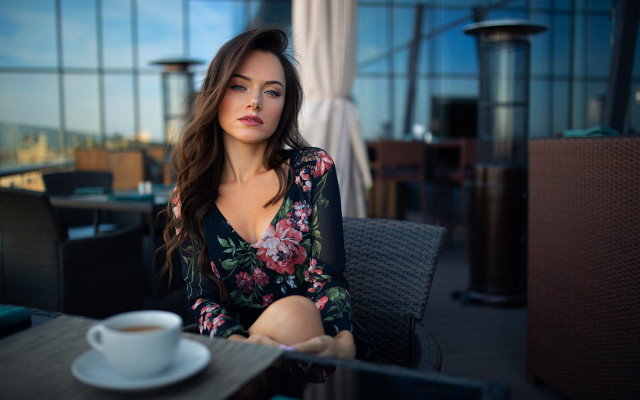 City coffee sitting blurry bokeh free wallpaper - medium preview image