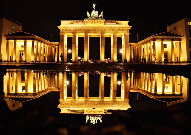 Building reflection water night person free wallpaper - medium preview image