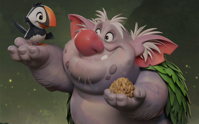 Cartoon bird on shoulder holding free wallpaper - medium preview image