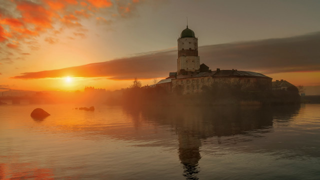 Large building lake forest hillside free wallpaper - medium preview image