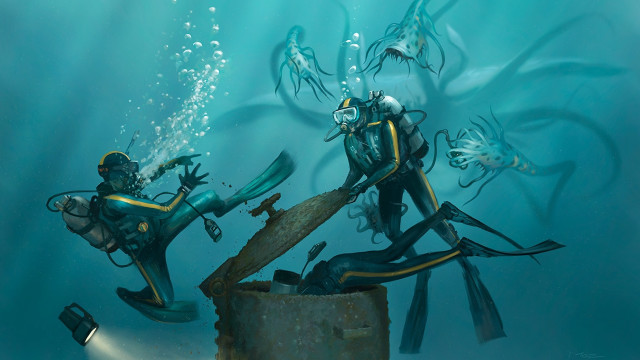 Divers submerged fantasy watercraft magic free wallpaper - medium preview image
