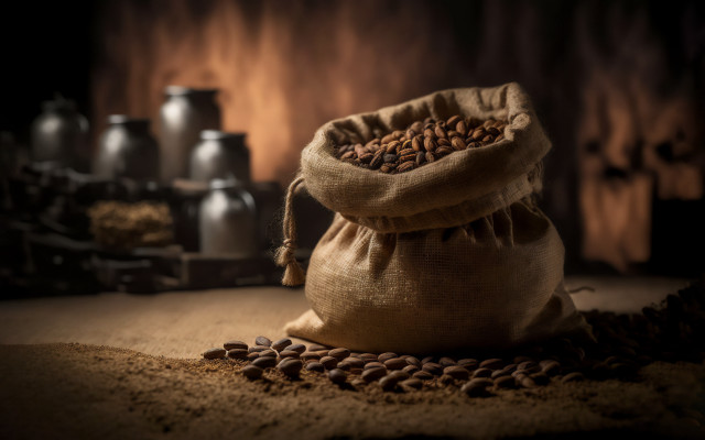 Coffee beans sack table grinder free wallpaper - medium preview image