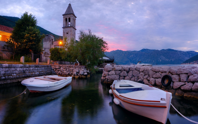 Boats wall clock tower mountain free wallpaper - medium preview image