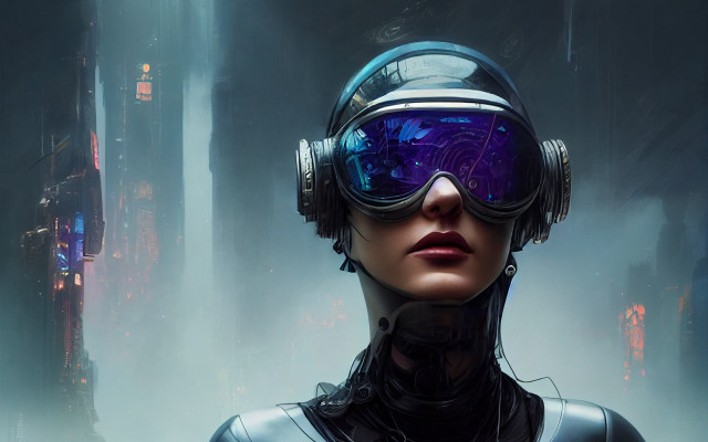 Woman headphones futuristic suit city free wallpaper - medium preview image