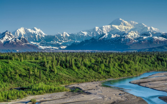 River green forest hills mountains free wallpaper - medium preview image