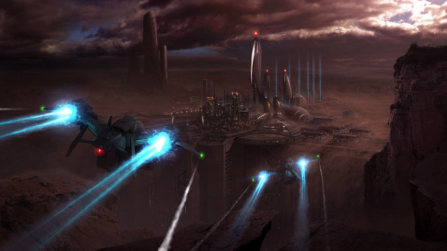 Futuristic city lights smoke space free wallpaper - medium preview image