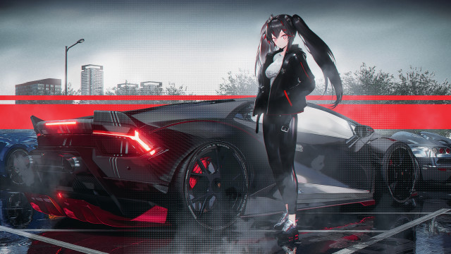 Futuristic woman cyberpunk car neo free wallpaper - medium preview image