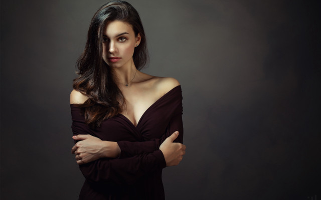 Woman crossed arms dark room #2 free wallpaper - medium preview image