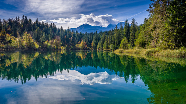 Lake mountain trees clouds forest free wallpaper - medium preview image
