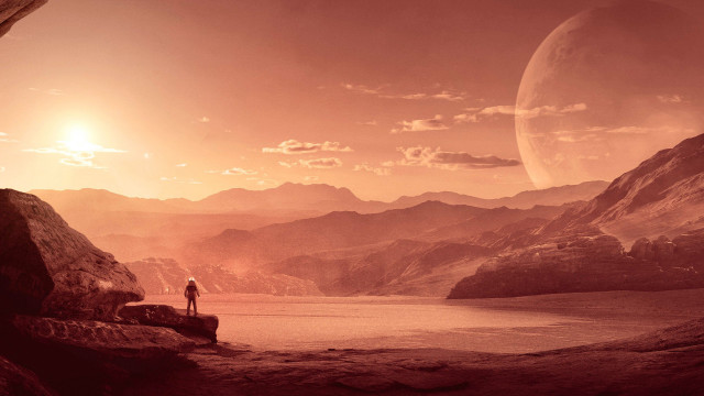 Rocky mountain distant planet moon free wallpaper - medium preview image