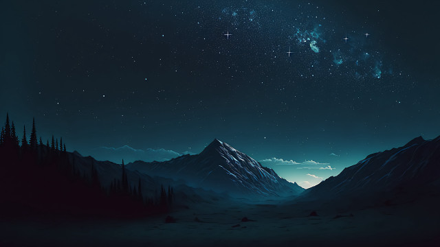 Night sky mountains forest aurora free wallpaper - medium preview image