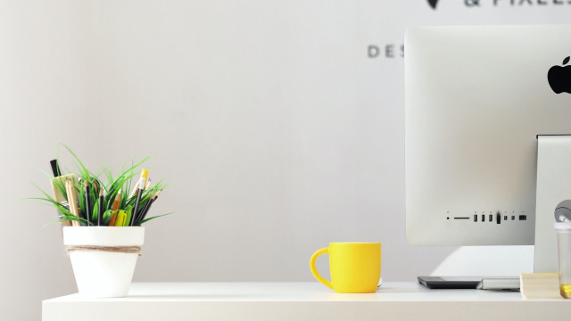 Desk computer flower mug plant free wallpaper - medium preview image