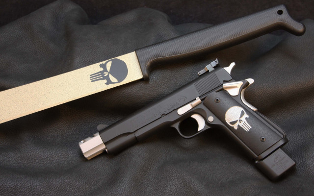 Gun knife skull blackcloth matte free wallpaper - medium preview image
