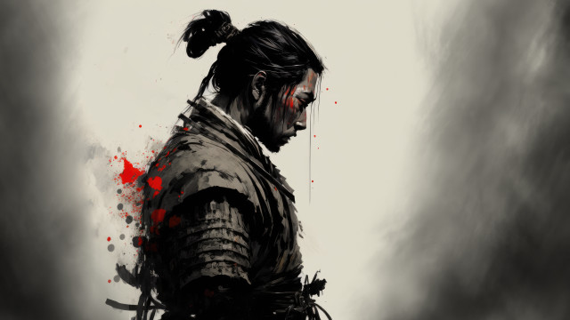 Pony tail man blood spattered free wallpaper - medium preview image