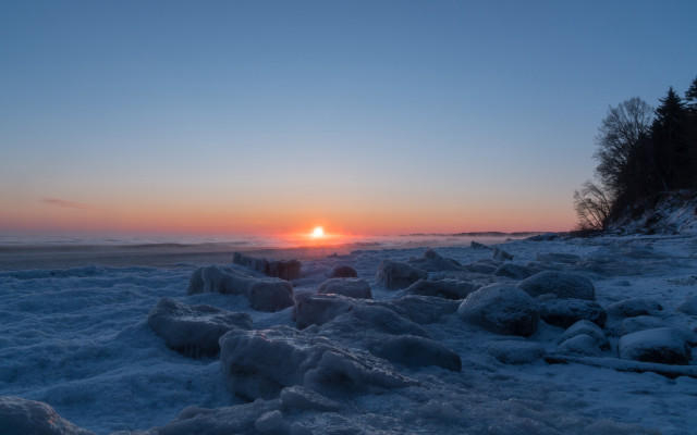 Sunset beach snow ice trees free wallpaper - medium preview image