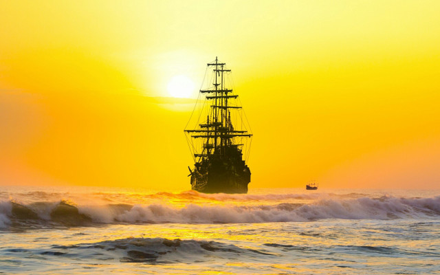 Ship ocean sunset boat lake free wallpaper - medium preview image
