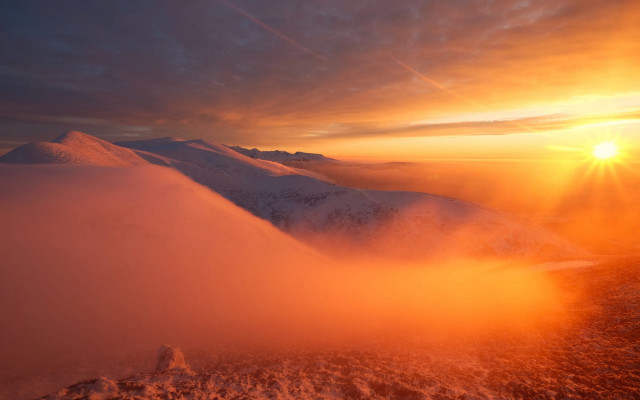 Sunset mountain dust cloud orange free wallpaper - medium preview image