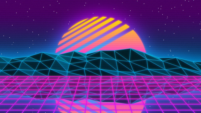 Mountain sunset grid retrofuturism aurora free wallpaper - medium preview image