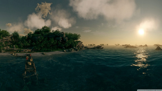 Island boat man ocean computer free wallpaper - medium preview image