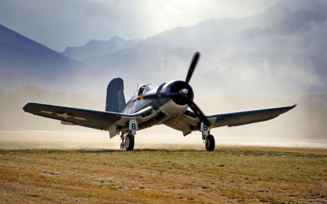 Small airplane mountains fog dieselpunks free wallpaper - medium preview image