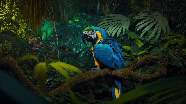 Blue yellow parrot jungle nature free wallpaper - medium preview image