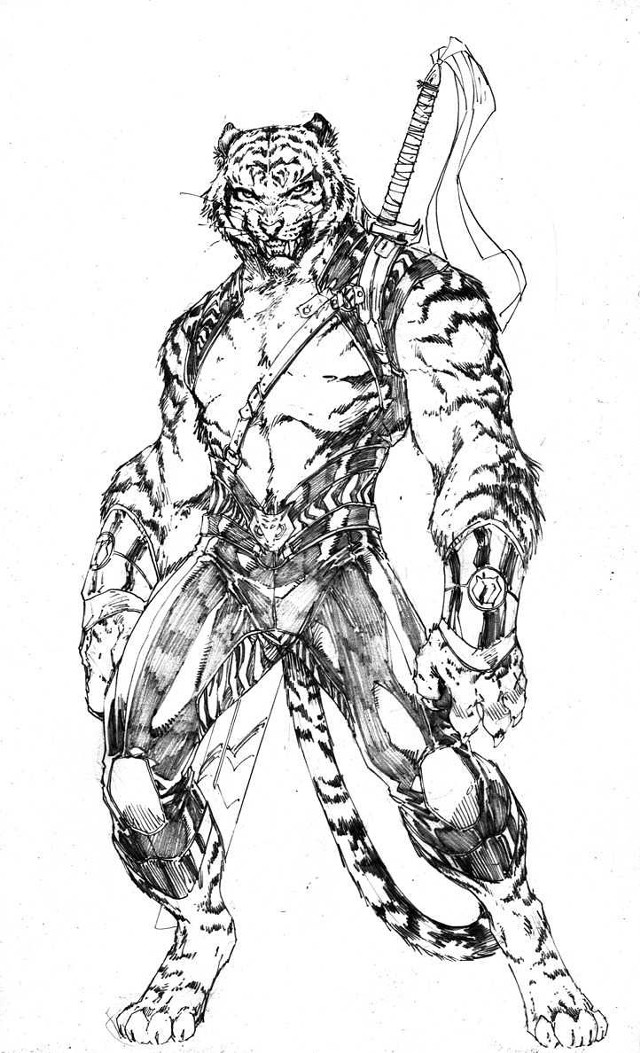 Tiger holding sword paws drawing free wallpaper - medium preview image