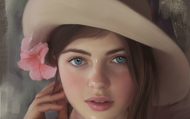 Woman hat flower blue eyes free wallpaper - medium preview image