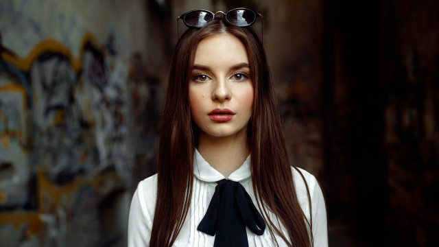 Woman longhair sunglasses white shirt free wallpaper - medium preview image