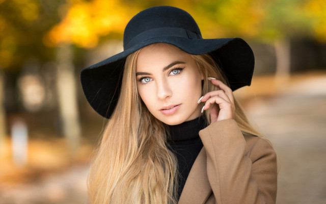 Woman hat phone coat blonde free wallpaper - medium preview image