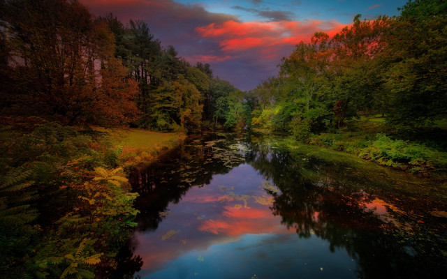 Red sky river autumn mountains free wallpaper - medium preview image