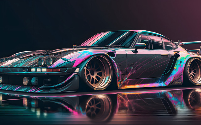 Colorful cyberpunk car reflection neon free wallpaper - medium preview image