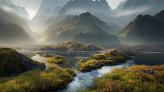 River valley mountains grass hills free wallpaper - medium preview image
