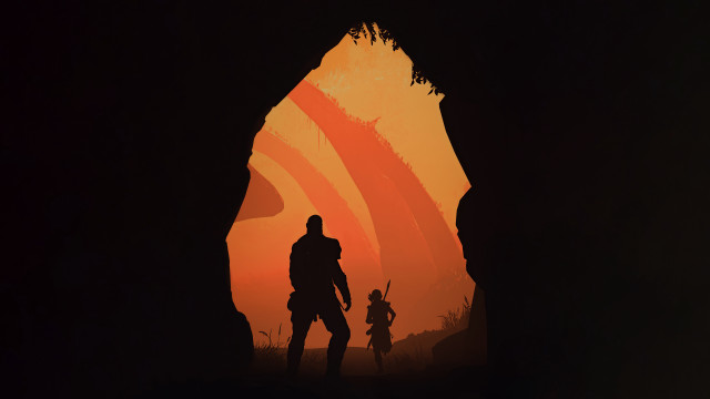 Silhouette man child cave sunset free wallpaper - medium preview image
