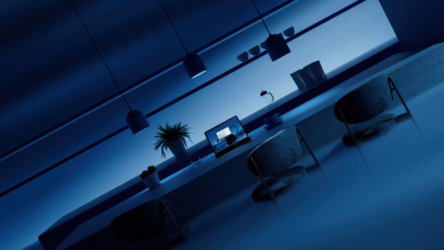 Computer desk laptop chair blue free wallpaper - medium preview image