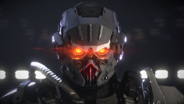 Robot glowing eyes helmet redlight free wallpaper - medium preview image