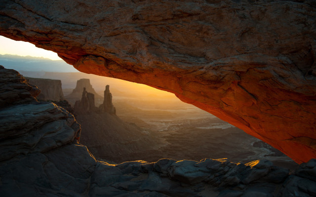 Rocky desert cave mountains sunset free wallpaper - medium preview image