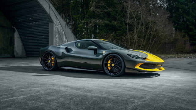 Grey yellow sports car parking free wallpaper - medium preview image