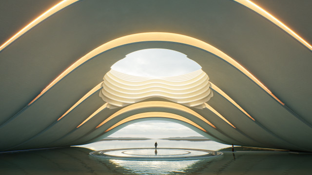 Man ocean view retrofuturism cinema4d free wallpaper - medium preview image