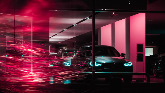 Car pink light reflection synthwave free wallpaper - medium preview image