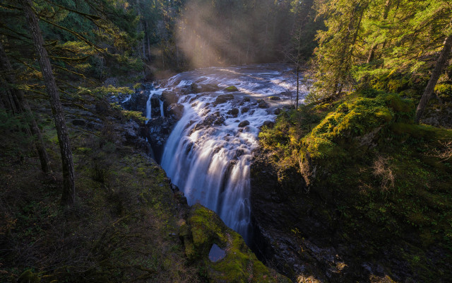 Waterfall forest sunbeam puzzle lens free wallpaper - medium preview image