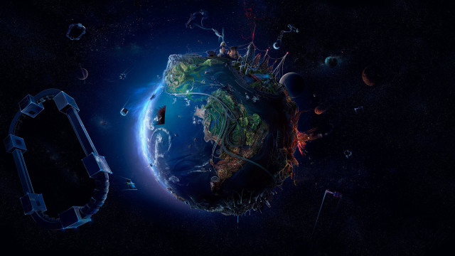 Planet space station satellite aurora free wallpaper - medium preview image