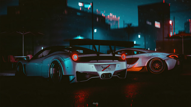White sports cars night city free wallpaper - medium preview image